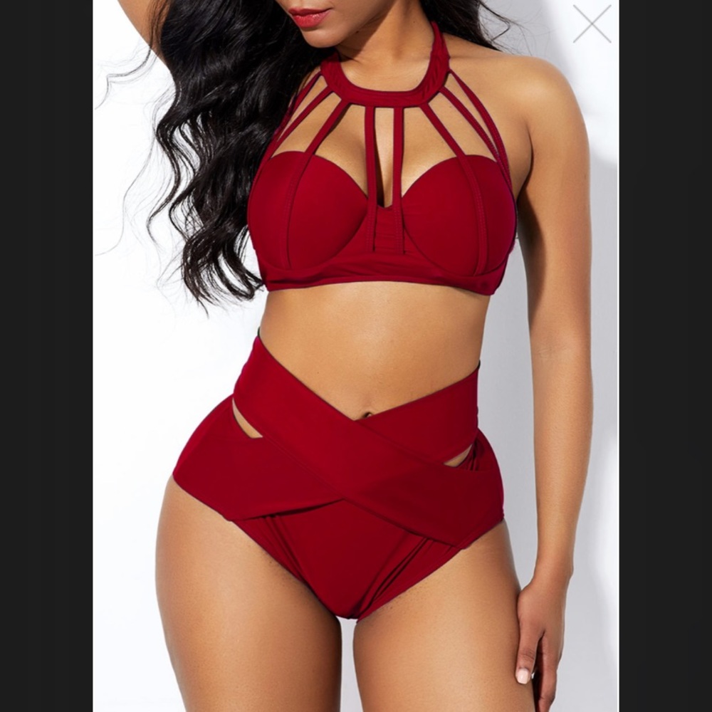 Red wine High waisted bikini (Brand New)